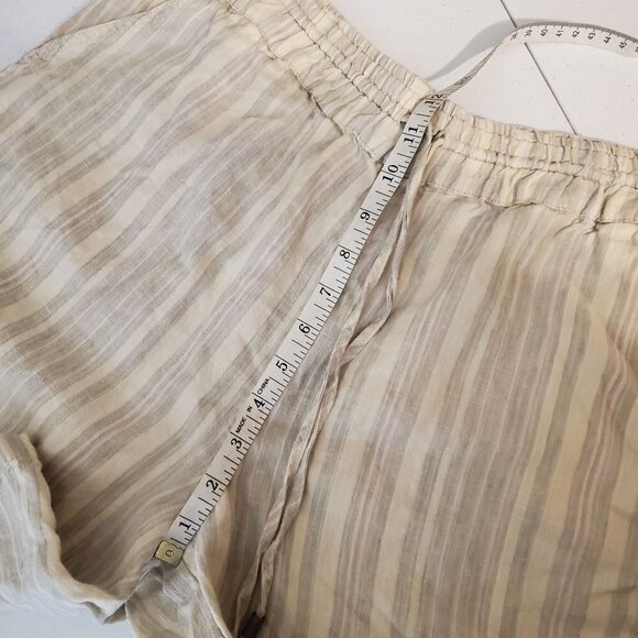 By Anthropologie Striped Linen Shorts Medium Elastic Waist Pull On Neutral - Picture 6 of 10